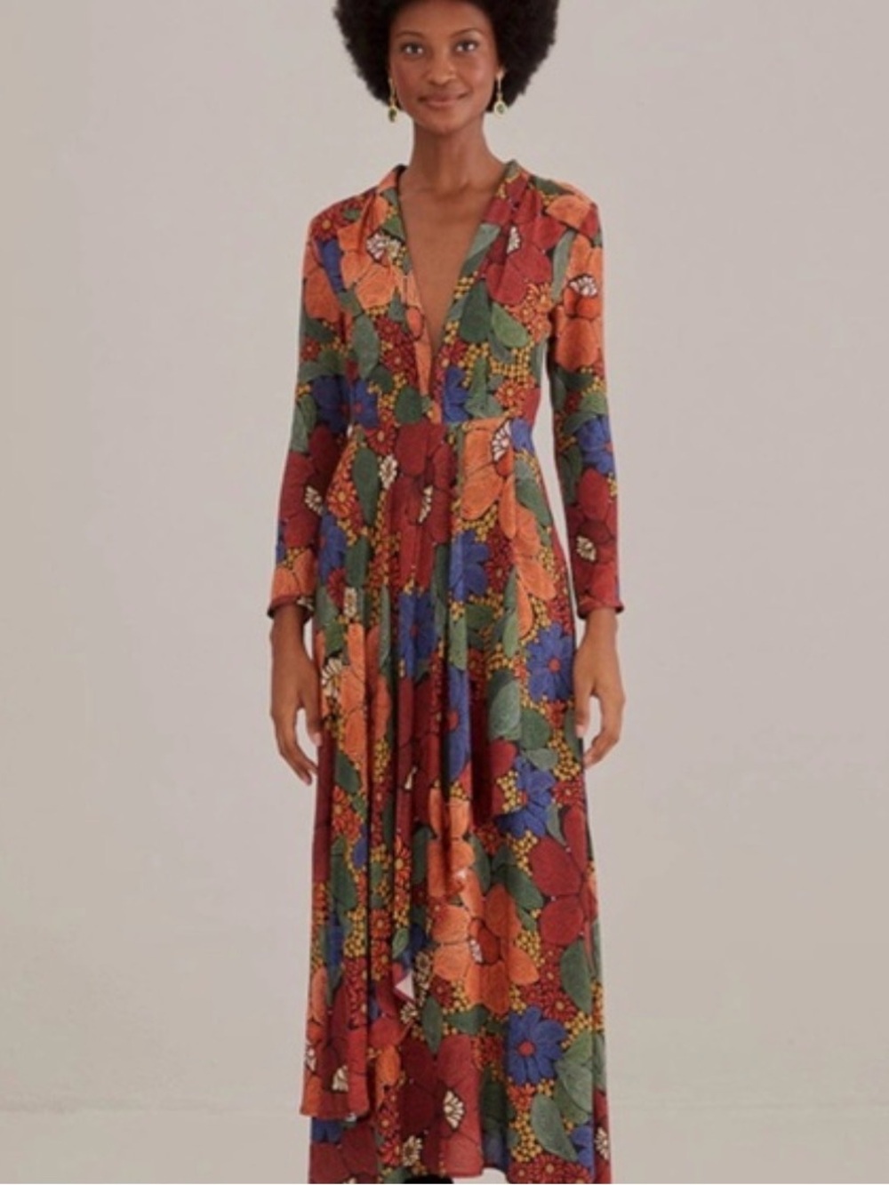 NWT Farm Rio Multicolor Floral Maxi Dress with V-Neck sz M